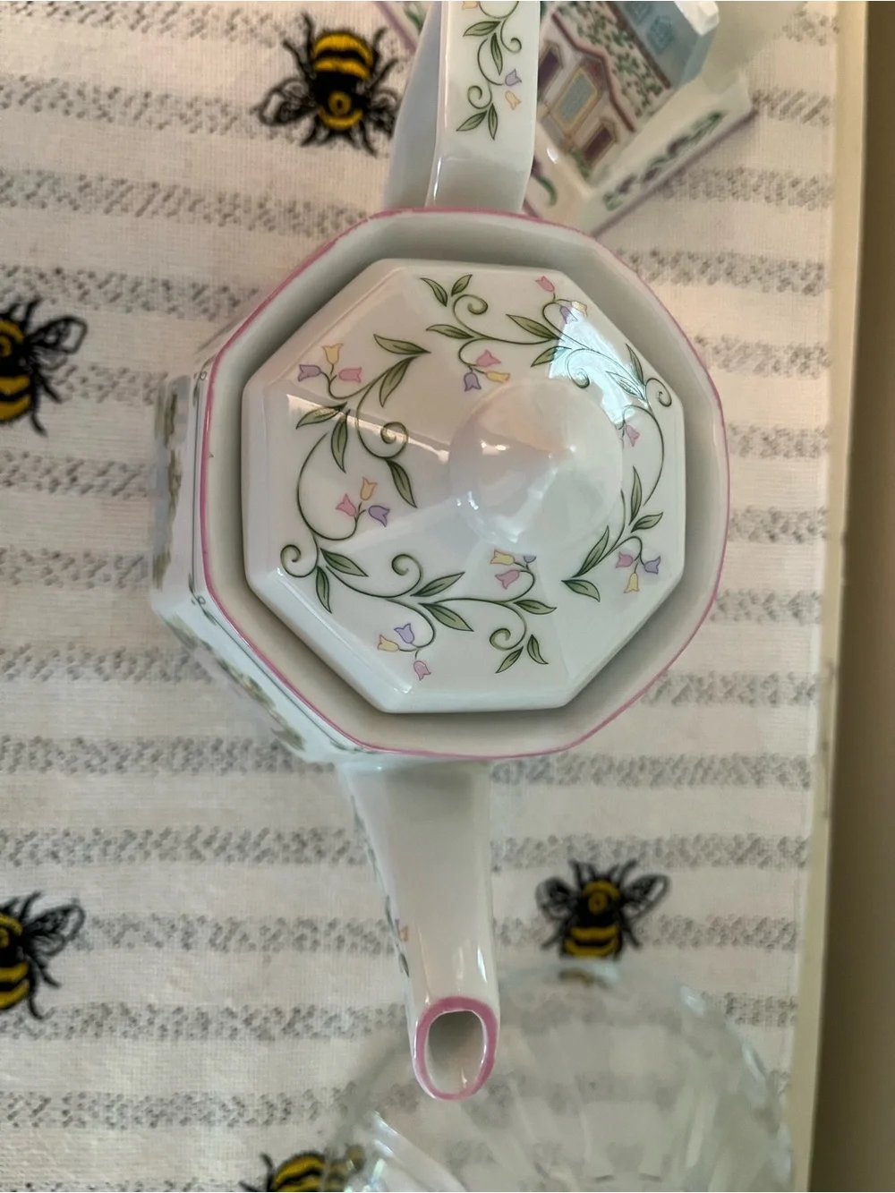 LENOX Porcelain Coffee Pot with Pastel Cottage Pattern - Vintage 1990s